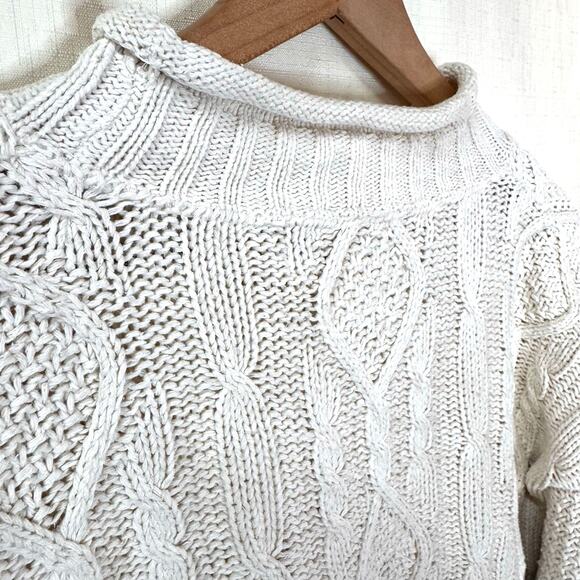 Vintage EDDIE BAUER Cable Knit Sweater Womens L Fisherman Pullover Cotton Chunky - Picture 3 of 8